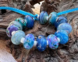 13 Blue Orphan Lampwork Beads Set SRA