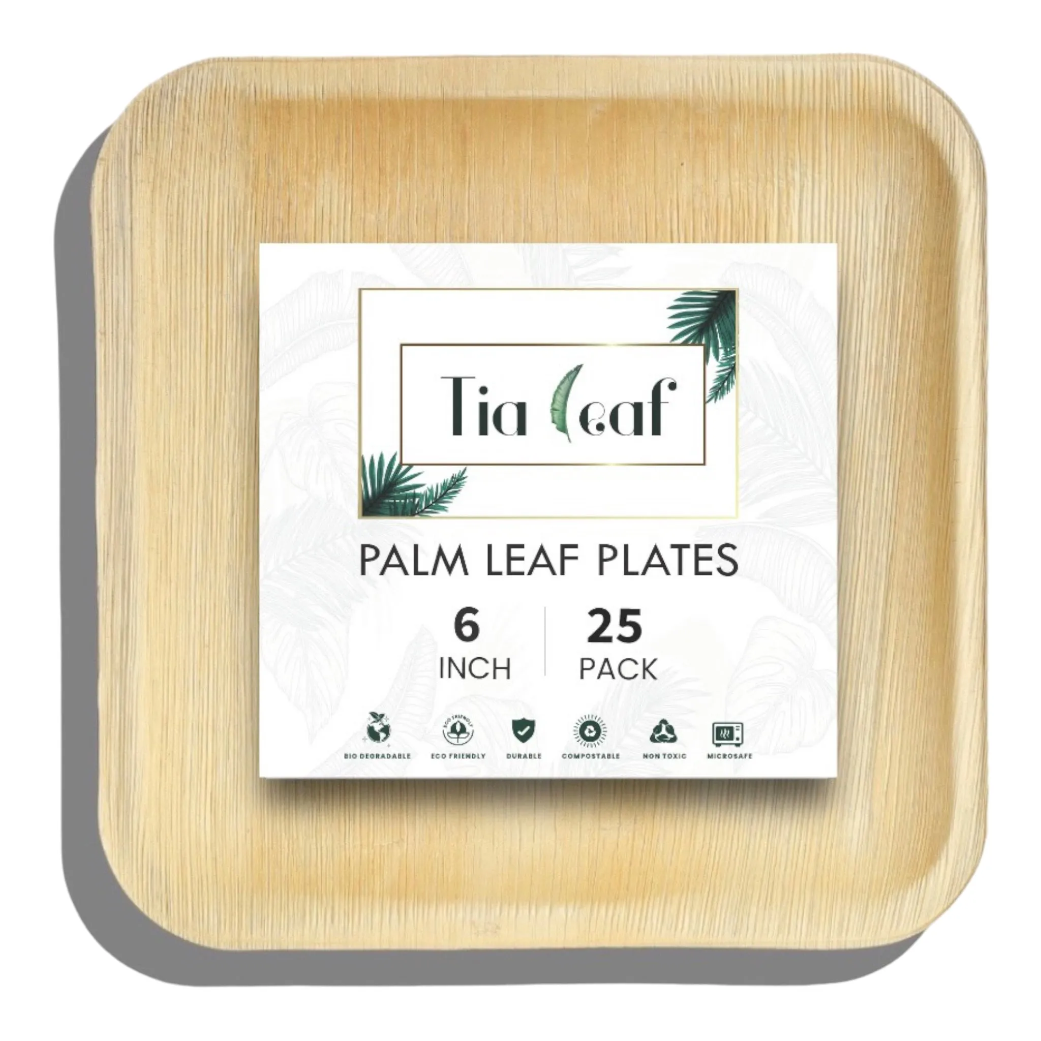 6 Inch Square Disposable Palm Leaf Plates
