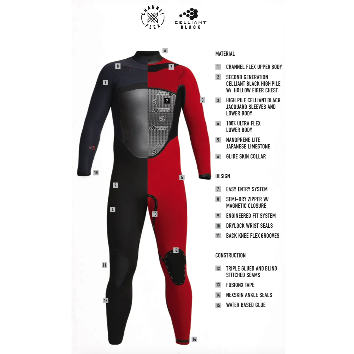 6/5 Men's XCEL Full Drylock Hooded - red liner