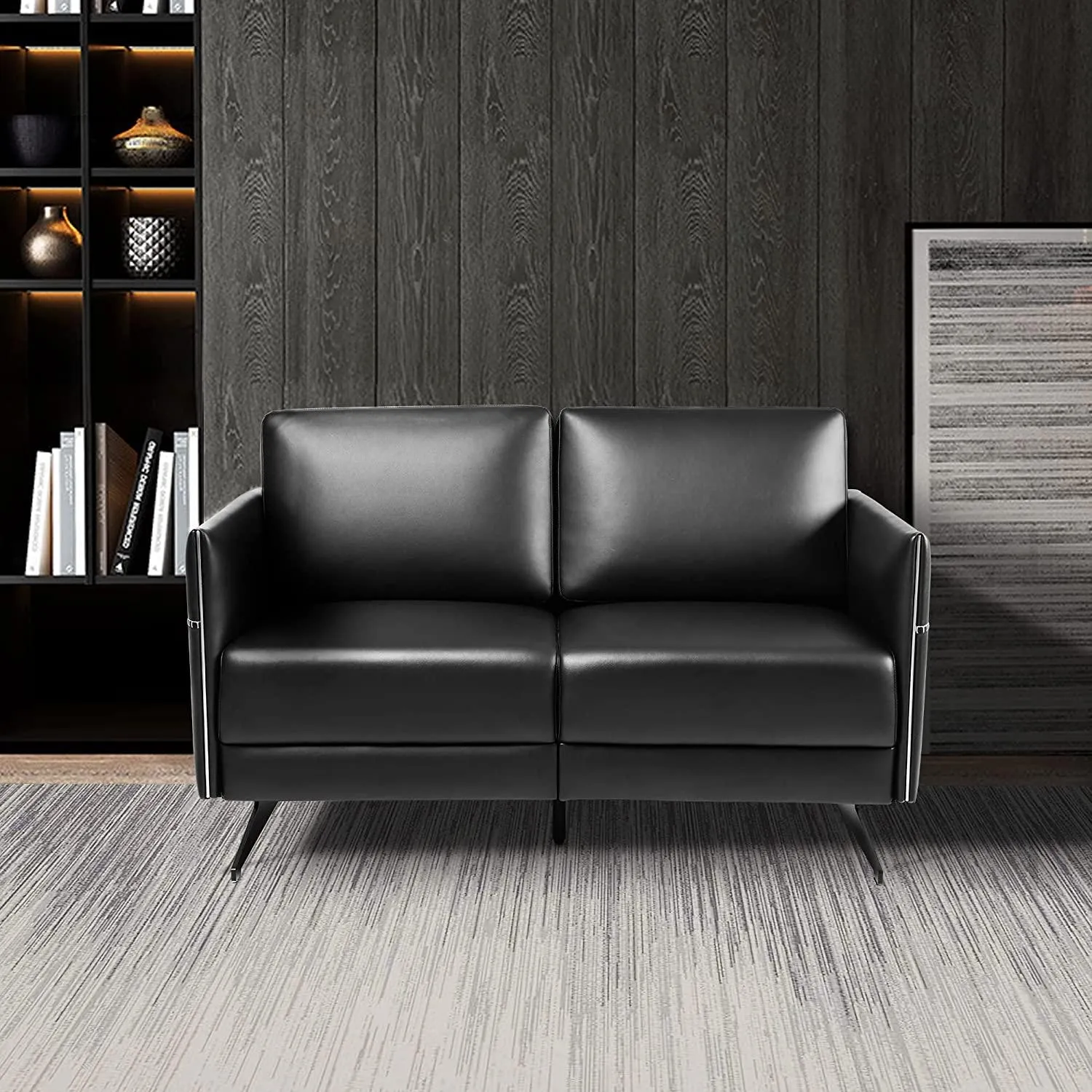 Accent Chair Loveseat Couch Sofa Upholstered Faux Leather Ergonomic Lumbar Support Cubic Waiting Room Reception Chair