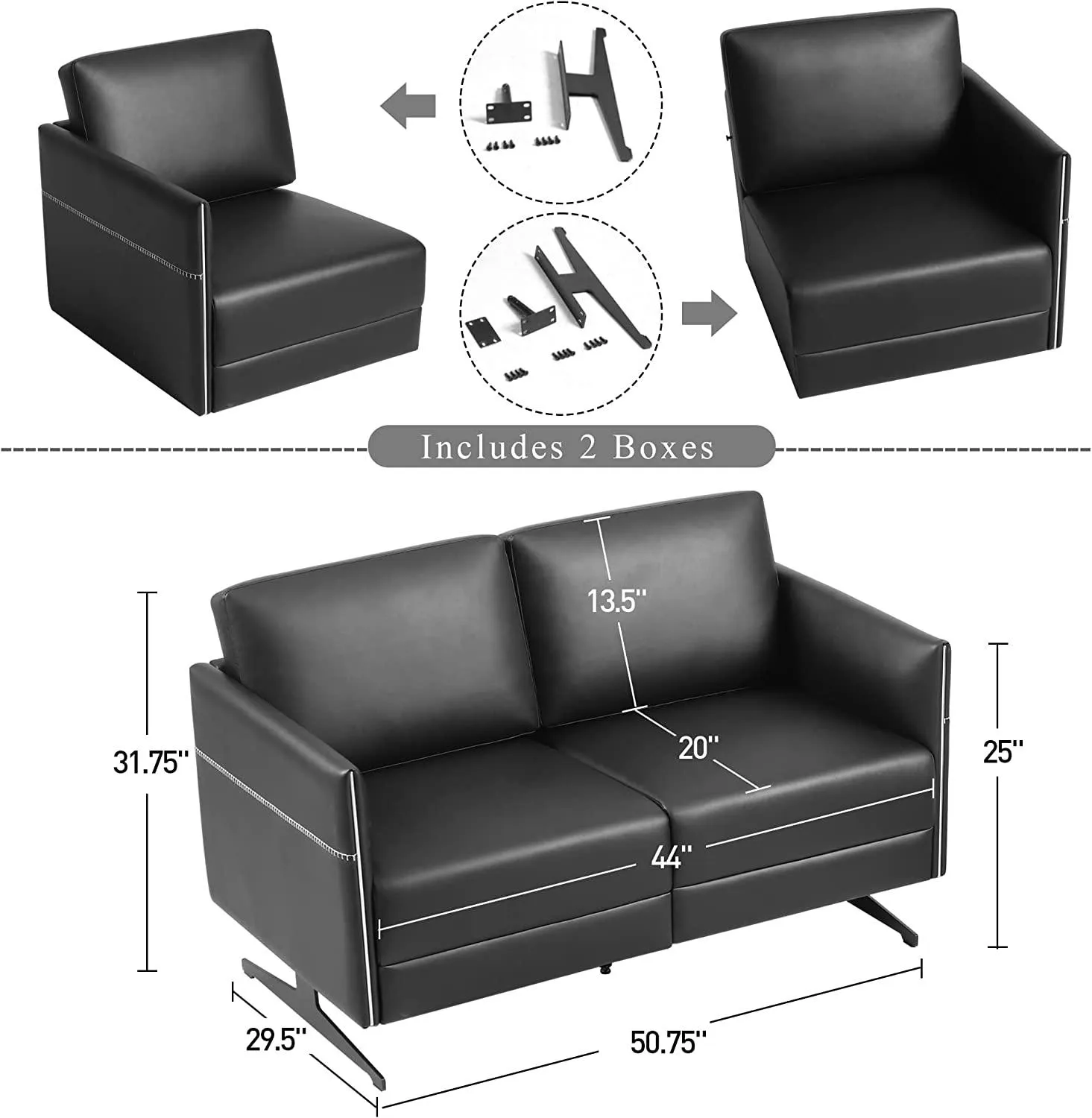 Accent Chair Loveseat Couch Sofa Upholstered Faux Leather Ergonomic Lumbar Support Cubic Waiting Room Reception Chair