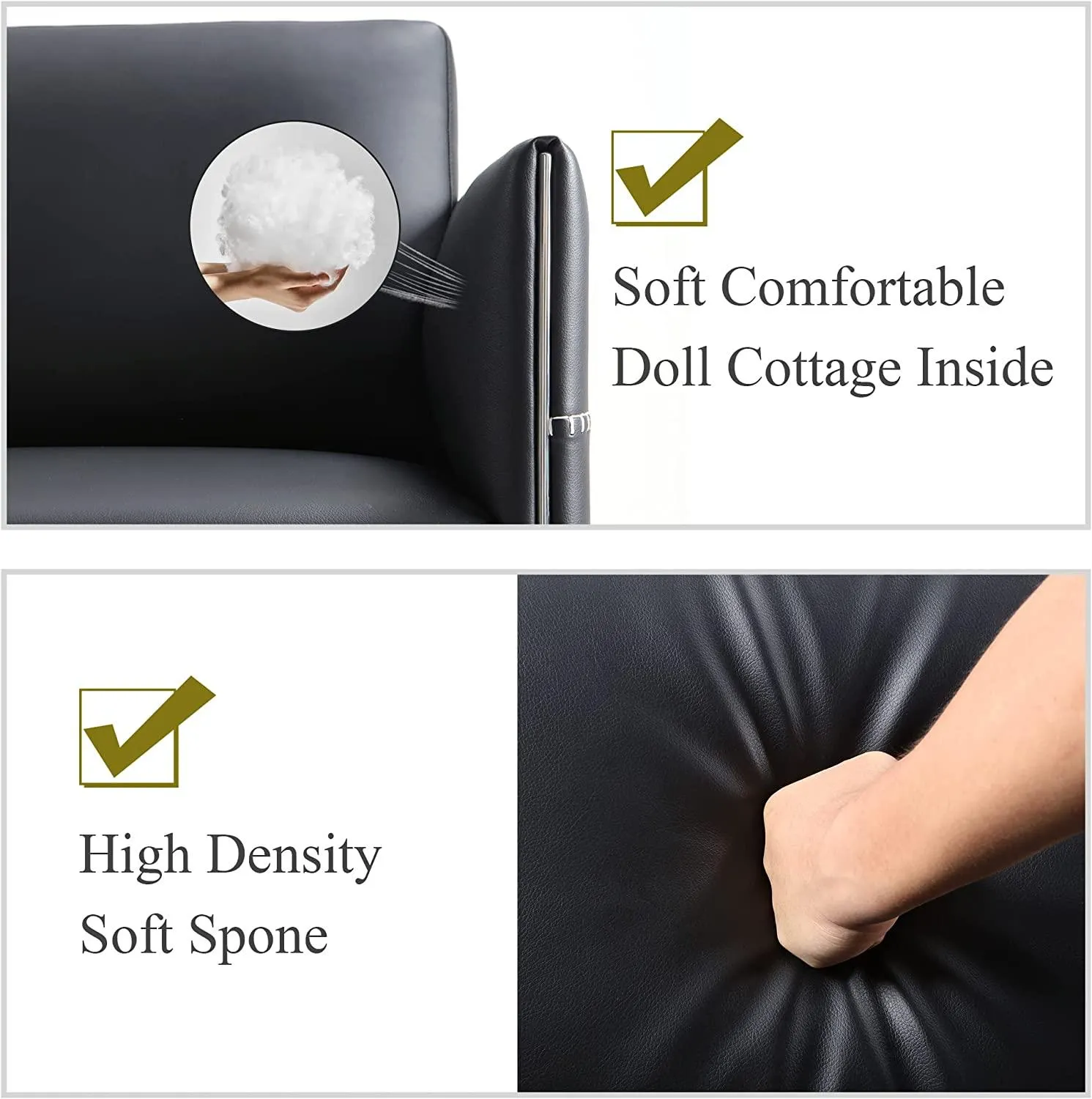 Accent Chair Loveseat Couch Sofa Upholstered Faux Leather Ergonomic Lumbar Support Cubic Waiting Room Reception Chair