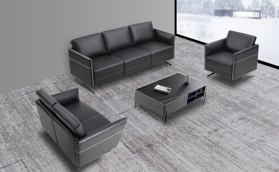 Accent Chair Loveseat Couch Sofa Upholstered Faux Leather Ergonomic Lumbar Support Cubic Waiting Room Reception Chair