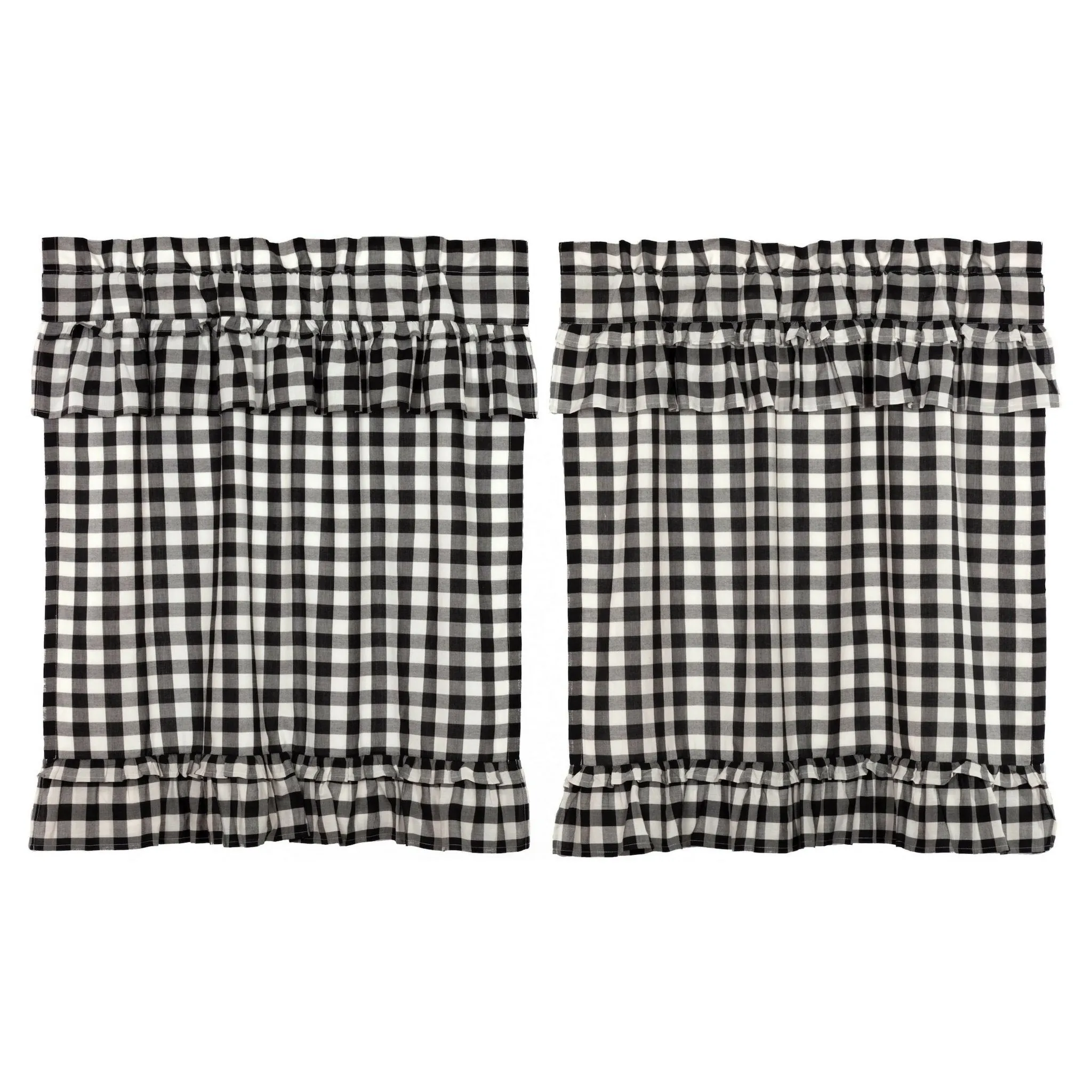 Annie Buffalo Check Black Ruffled Lined Tier Curtains 36"