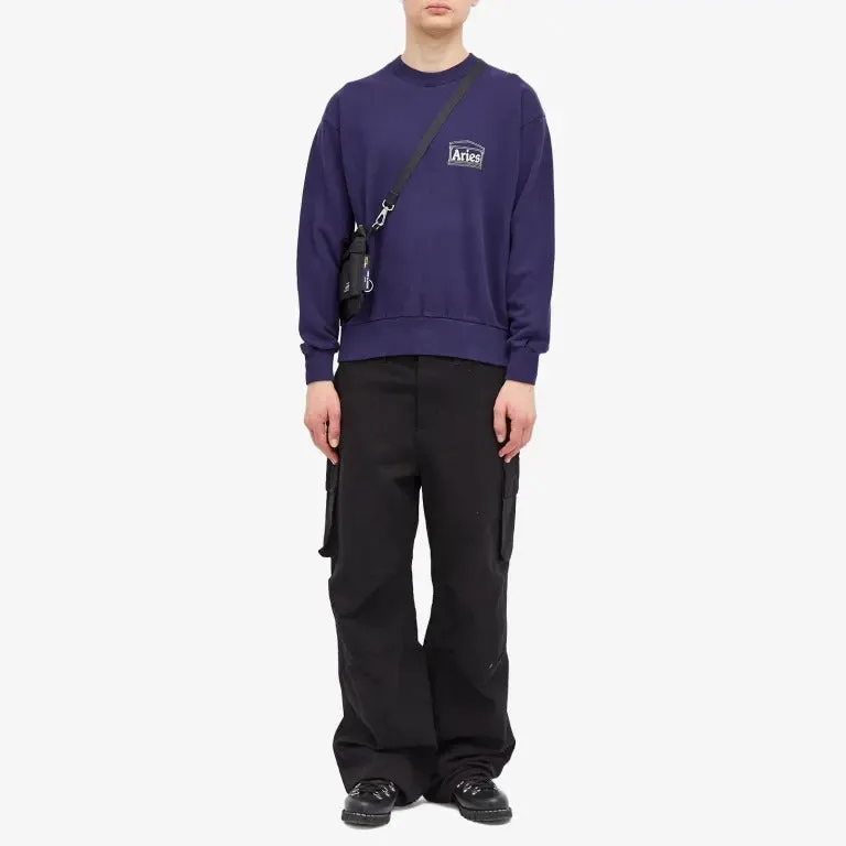 Aries Mini Temple Crew Neck Sweatshirt, dark blue