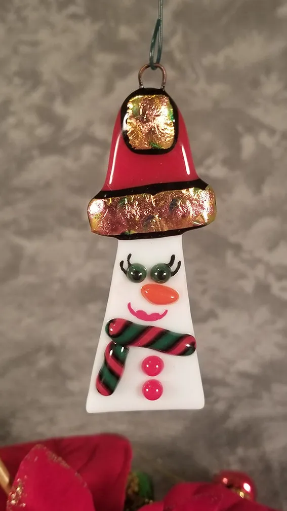 Bling Snow woman ornament, snowwoman fused glass ornament