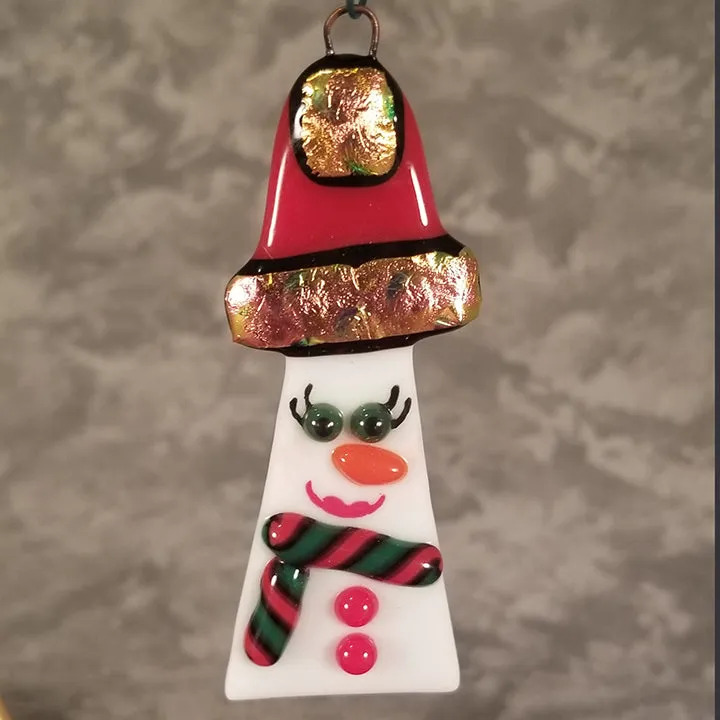 Bling Snow woman ornament, snowwoman fused glass ornament