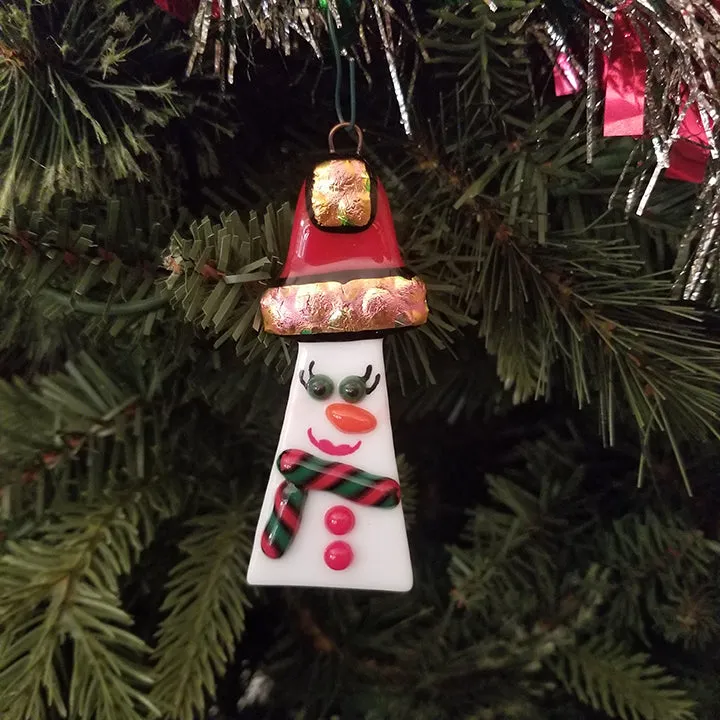 Bling Snow woman ornament, snowwoman fused glass ornament
