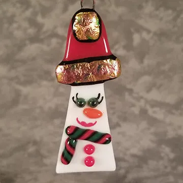 Bling Snow woman ornament, snowwoman fused glass ornament