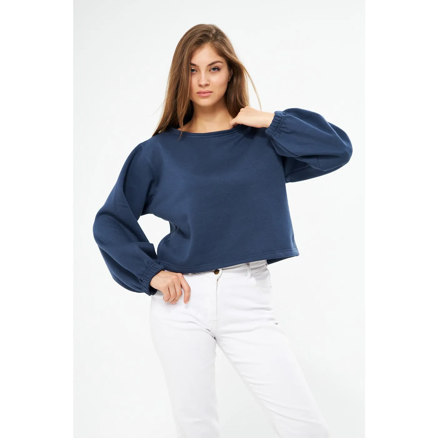 Blue Boatneck Oversized Sweatshirt