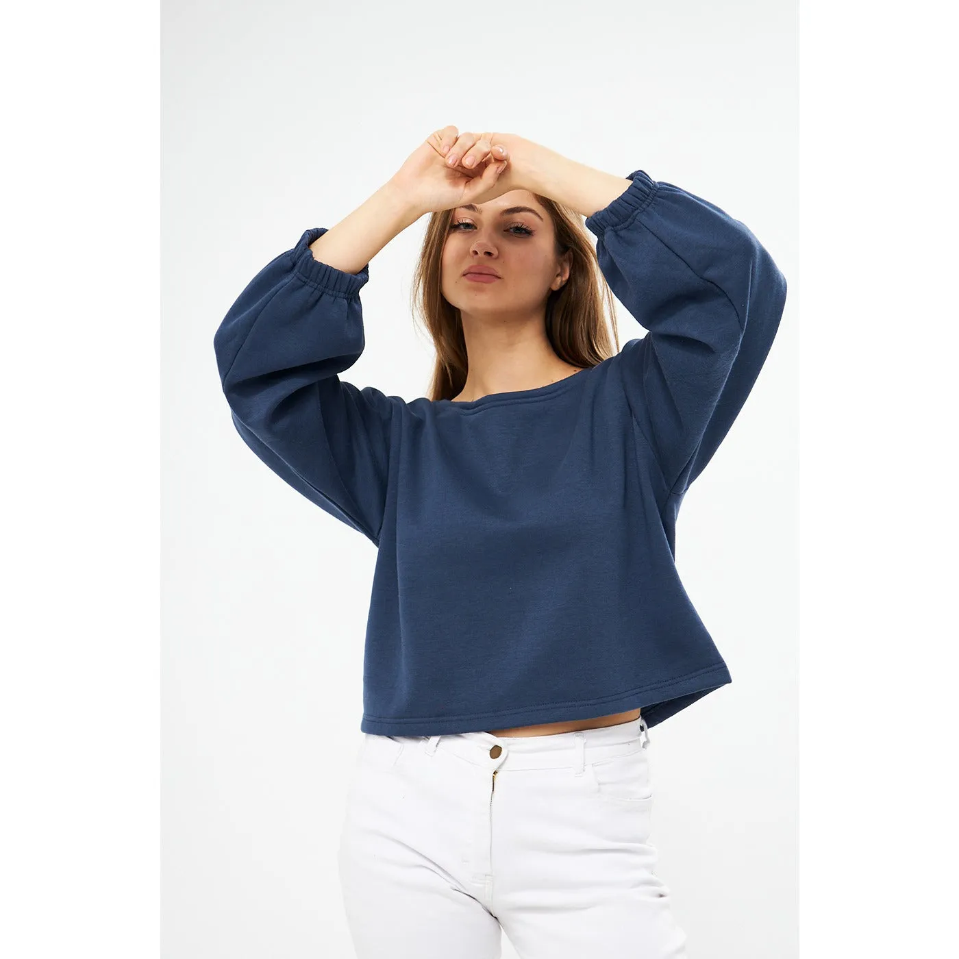 Blue Boatneck Oversized Sweatshirt