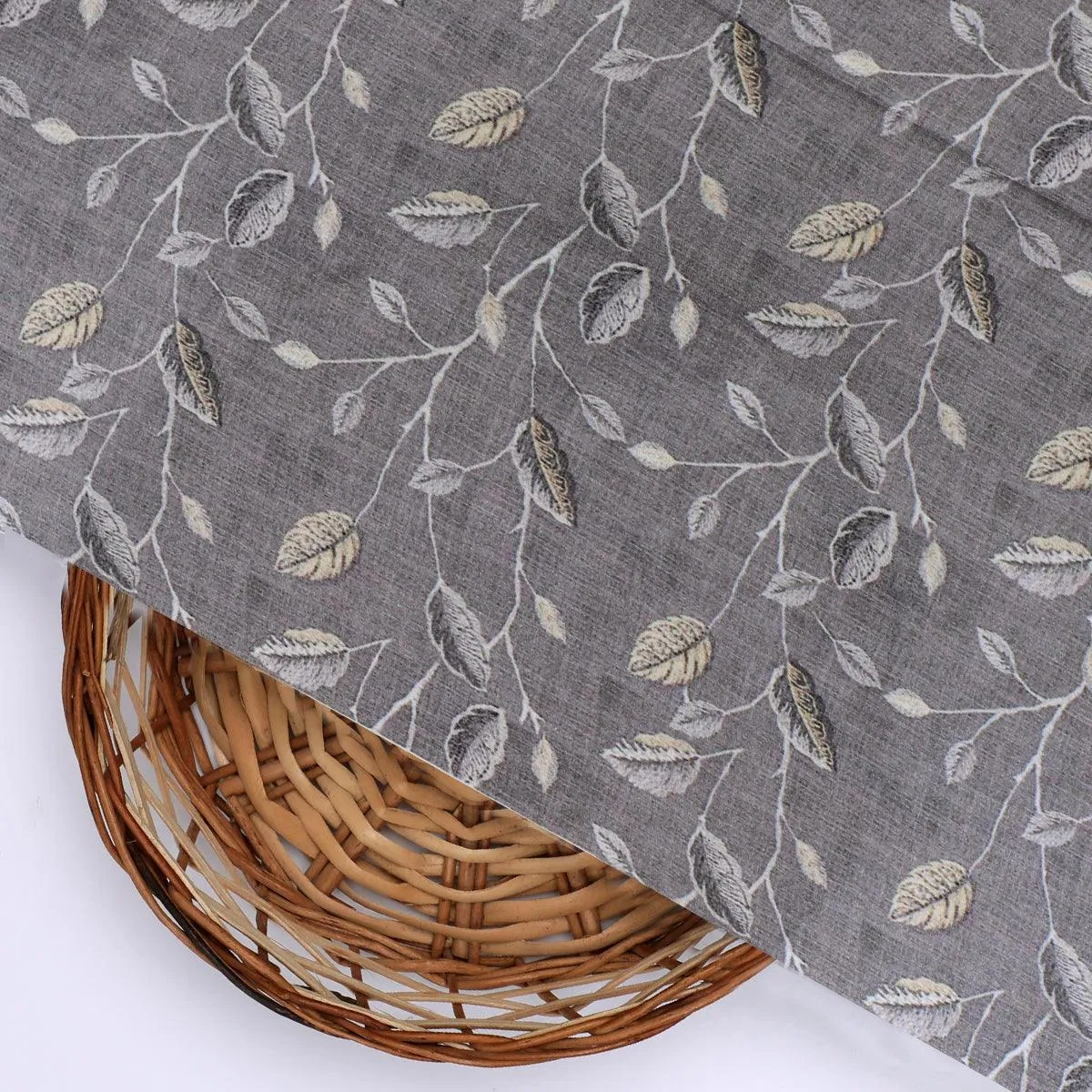 Brown Leaves With Stalk Digital Printed Fabric - Kora Silk