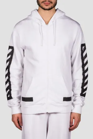 Brushed Diagonals Zipped Hood White Blac