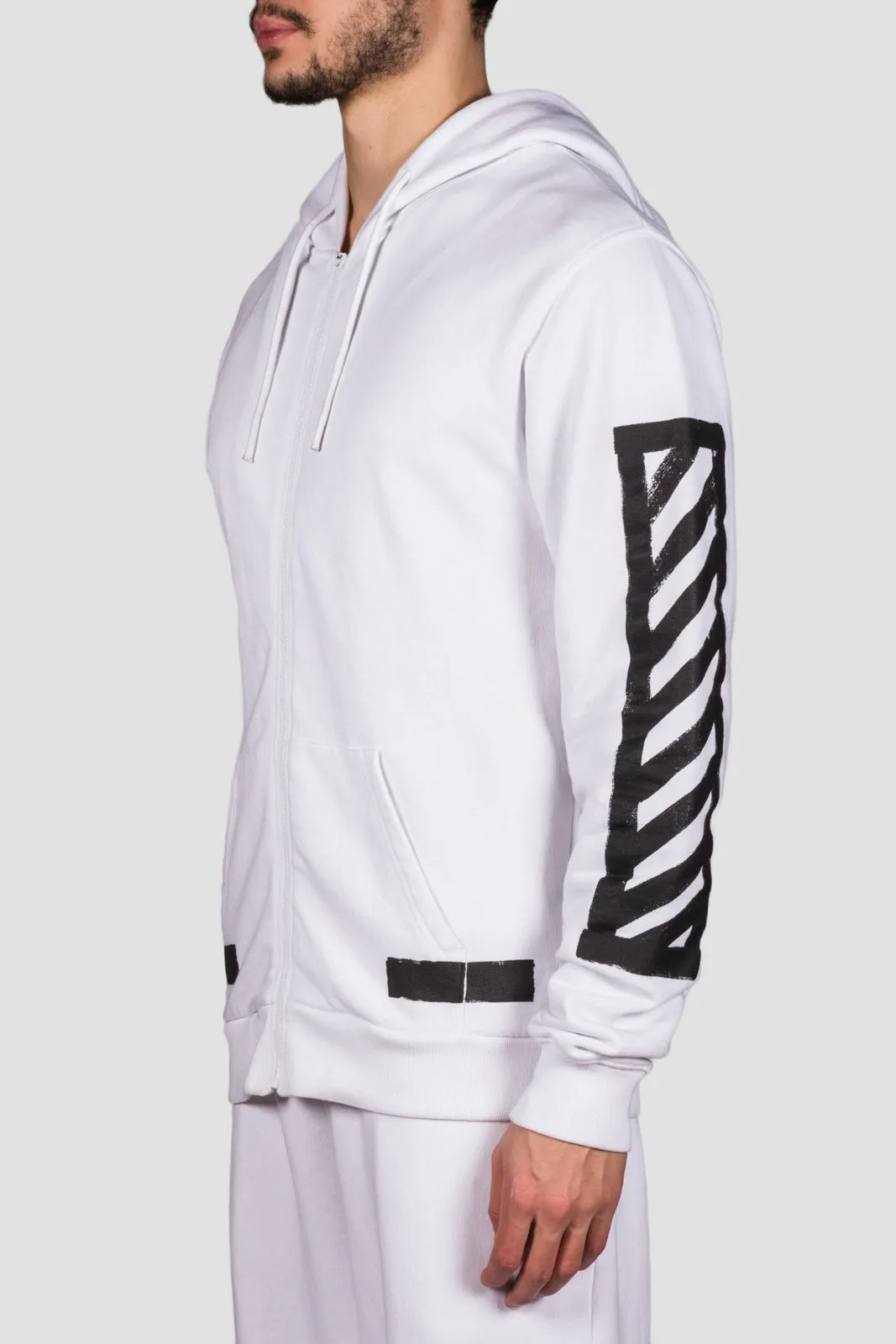 Brushed Diagonals Zipped Hood White Blac