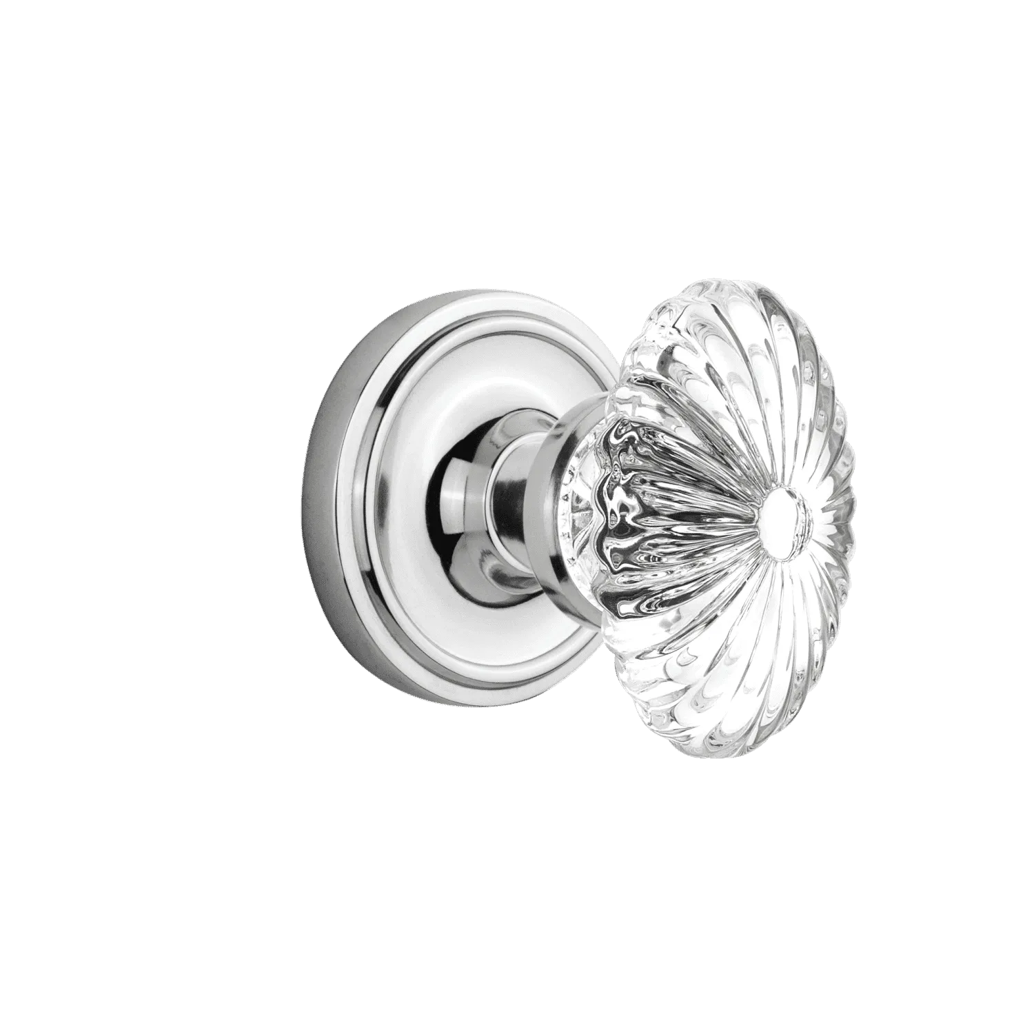 Classic Rosette with Oval Fluted Crystal Knob in Bright Chrome