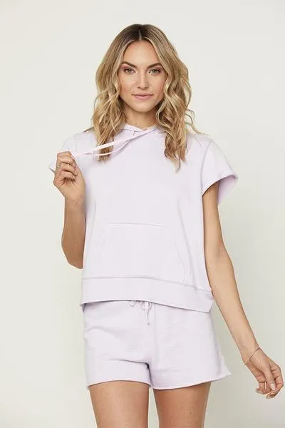 David Lerner - Short Sleeve Back-Zip Hoodie Lavender
