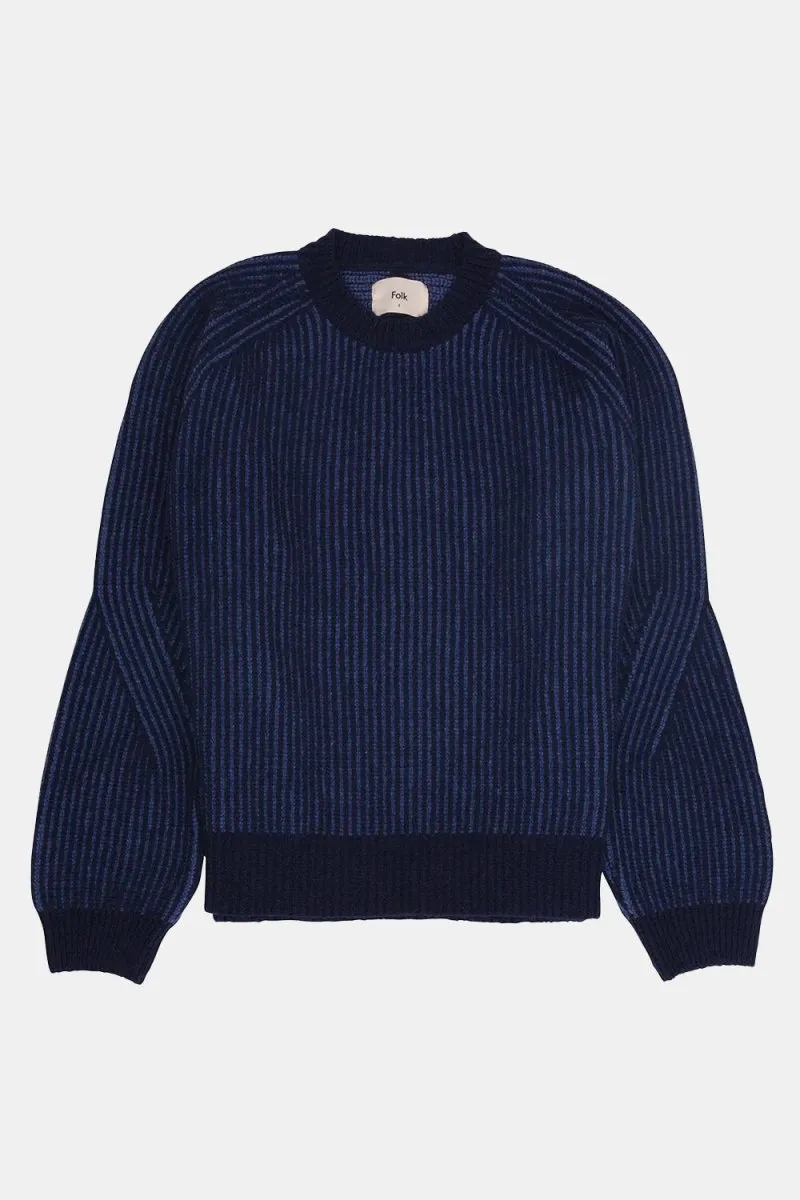 Folk Plated Rib Crew Sweatshirt (Navy/Soft Blue)