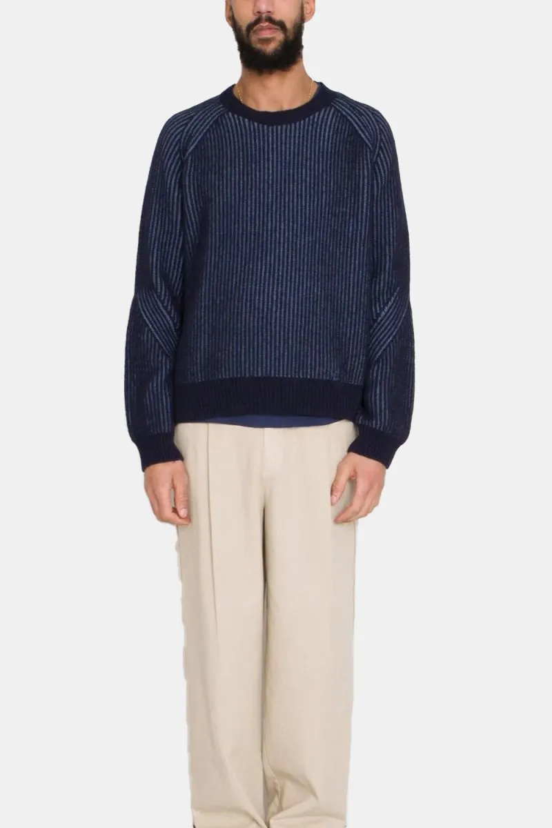 Folk Plated Rib Crew Sweatshirt (Navy/Soft Blue)