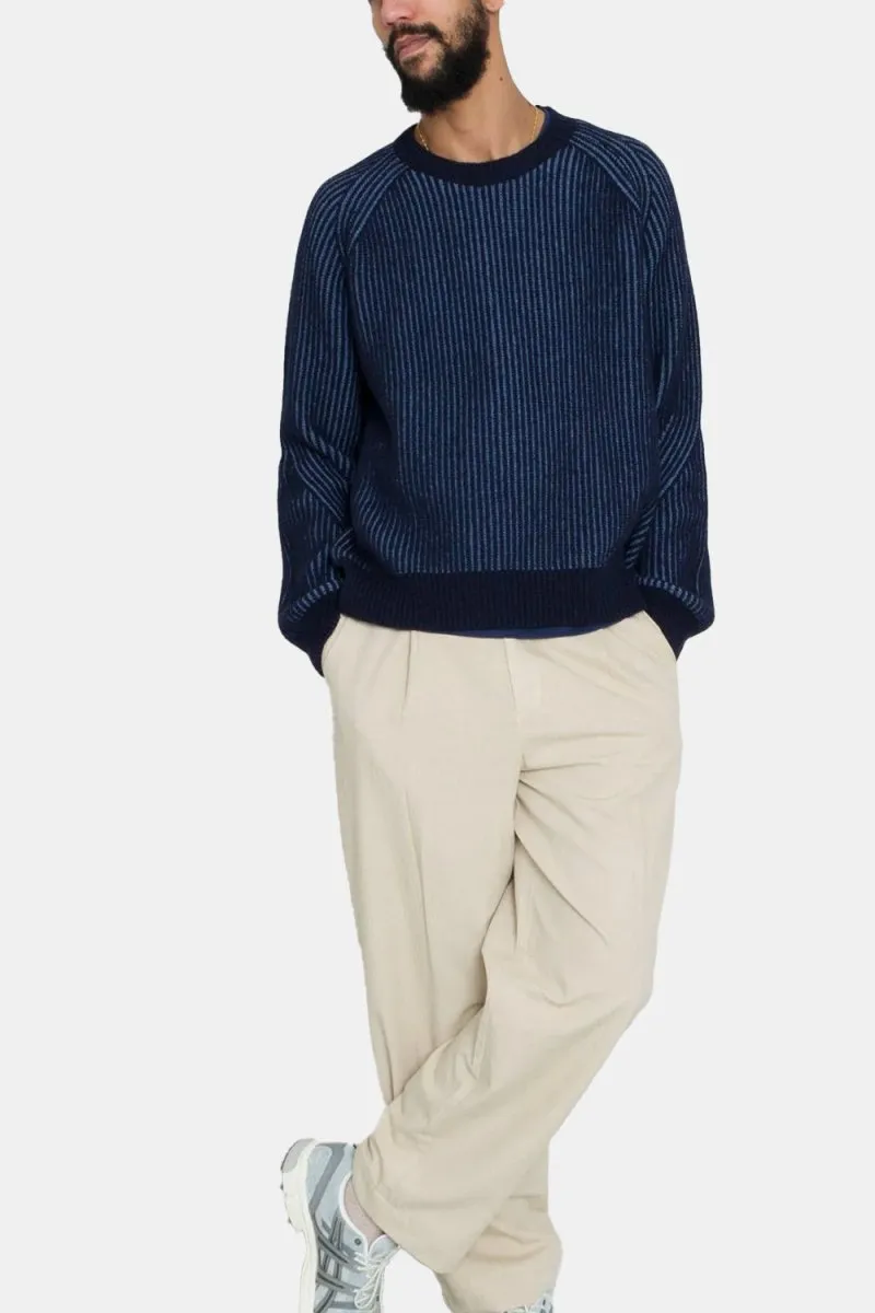 Folk Plated Rib Crew Sweatshirt (Navy/Soft Blue)
