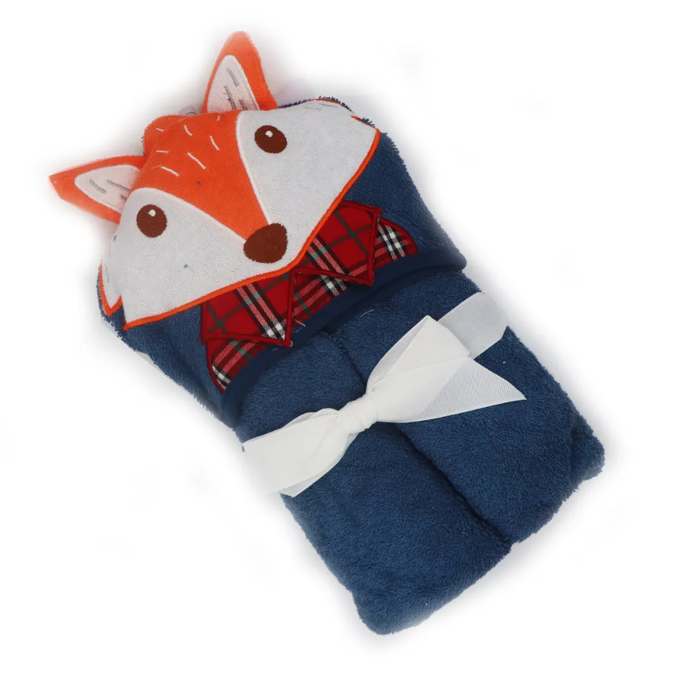 Fox Cotton Hooded Baby Bath Towel with Baby Loofah