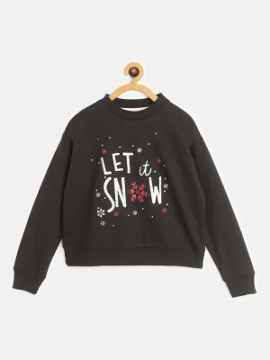 Girls Black Let It Snow Print Sweatshirt