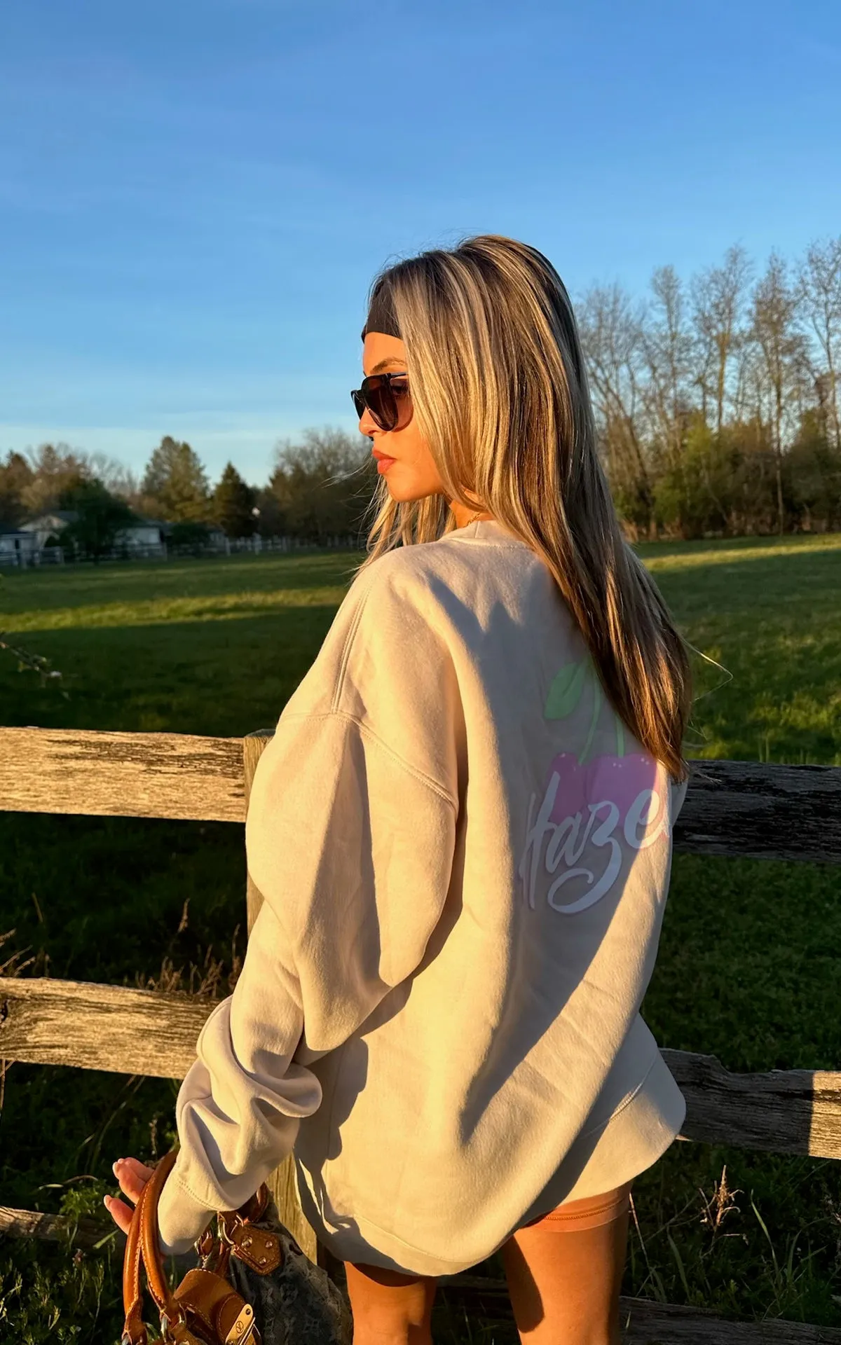 Hazel Airbrush Pink Cherry Crewneck