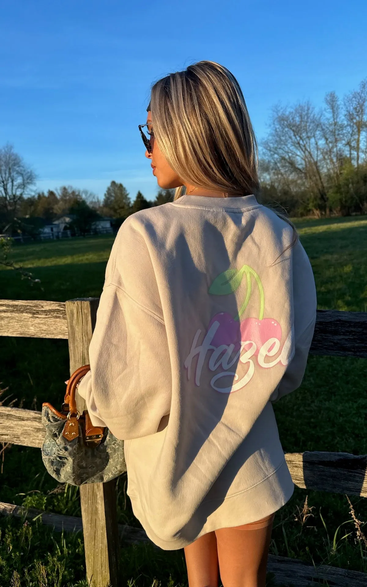 Hazel Airbrush Pink Cherry Crewneck