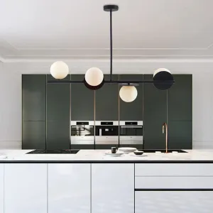 Island Pendant Contemporary Matte White Glass Ceiling 4-Light Ball Light in White/Black with Adjustable Rod