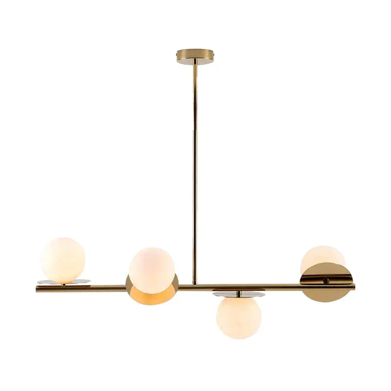 Island Pendant Contemporary Matte White Glass Ceiling 4-Light Ball Light in White/Black with Adjustable Rod