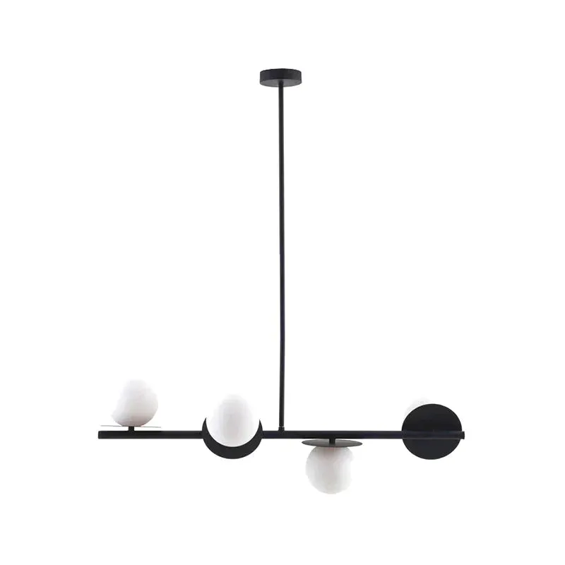 Island Pendant Contemporary Matte White Glass Ceiling 4-Light Ball Light in White/Black with Adjustable Rod