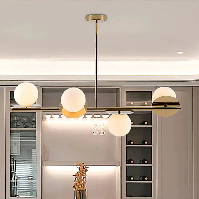 Island Pendant Contemporary Matte White Glass Ceiling 4-Light Ball Light in White/Black with Adjustable Rod