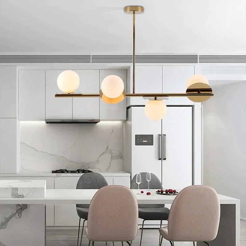 Island Pendant Contemporary Matte White Glass Ceiling 4-Light Ball Light in White/Black with Adjustable Rod