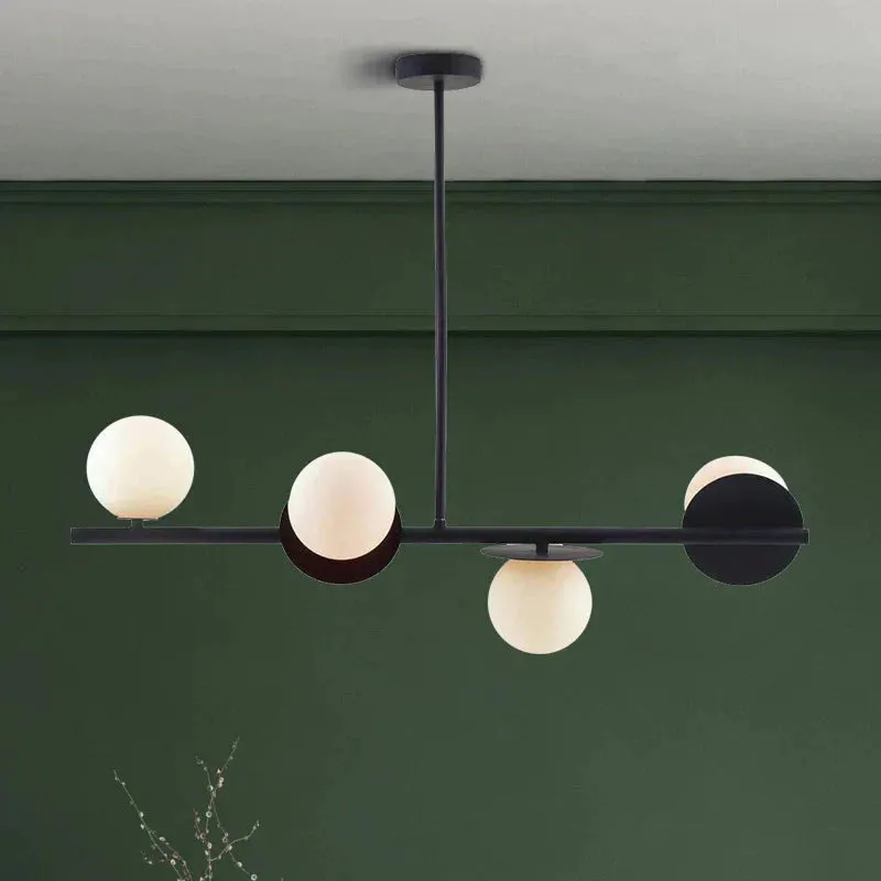 Island Pendant Contemporary Matte White Glass Ceiling 4-Light Ball Light in White/Black with Adjustable Rod