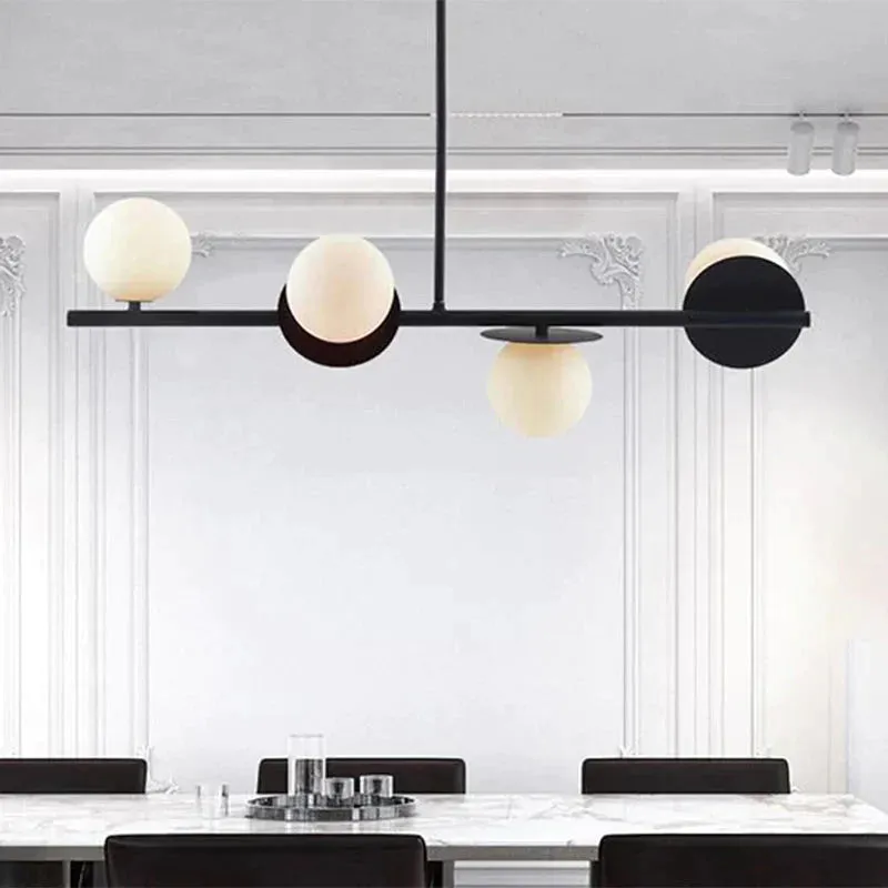Island Pendant Contemporary Matte White Glass Ceiling 4-Light Ball Light in White/Black with Adjustable Rod