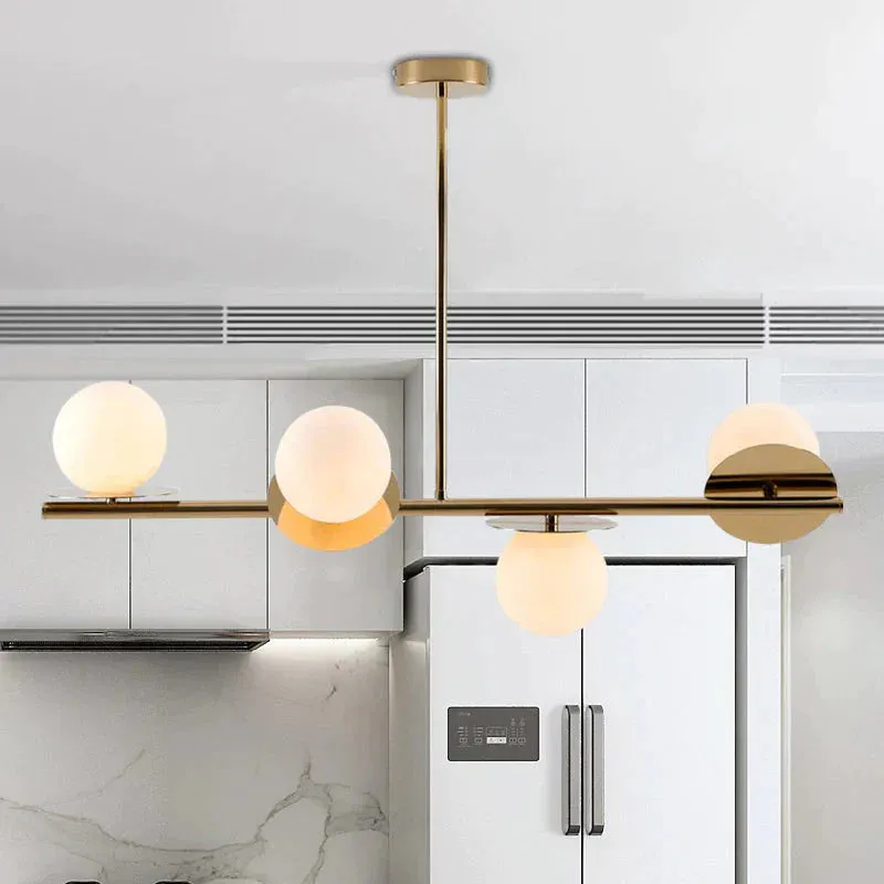 Island Pendant Contemporary Matte White Glass Ceiling 4-Light Ball Light in White/Black with Adjustable Rod