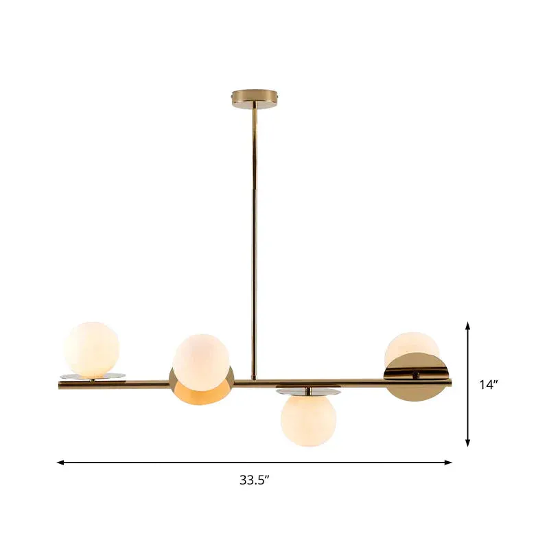 Island Pendant Contemporary Matte White Glass Ceiling 4-Light Ball Light in White/Black with Adjustable Rod