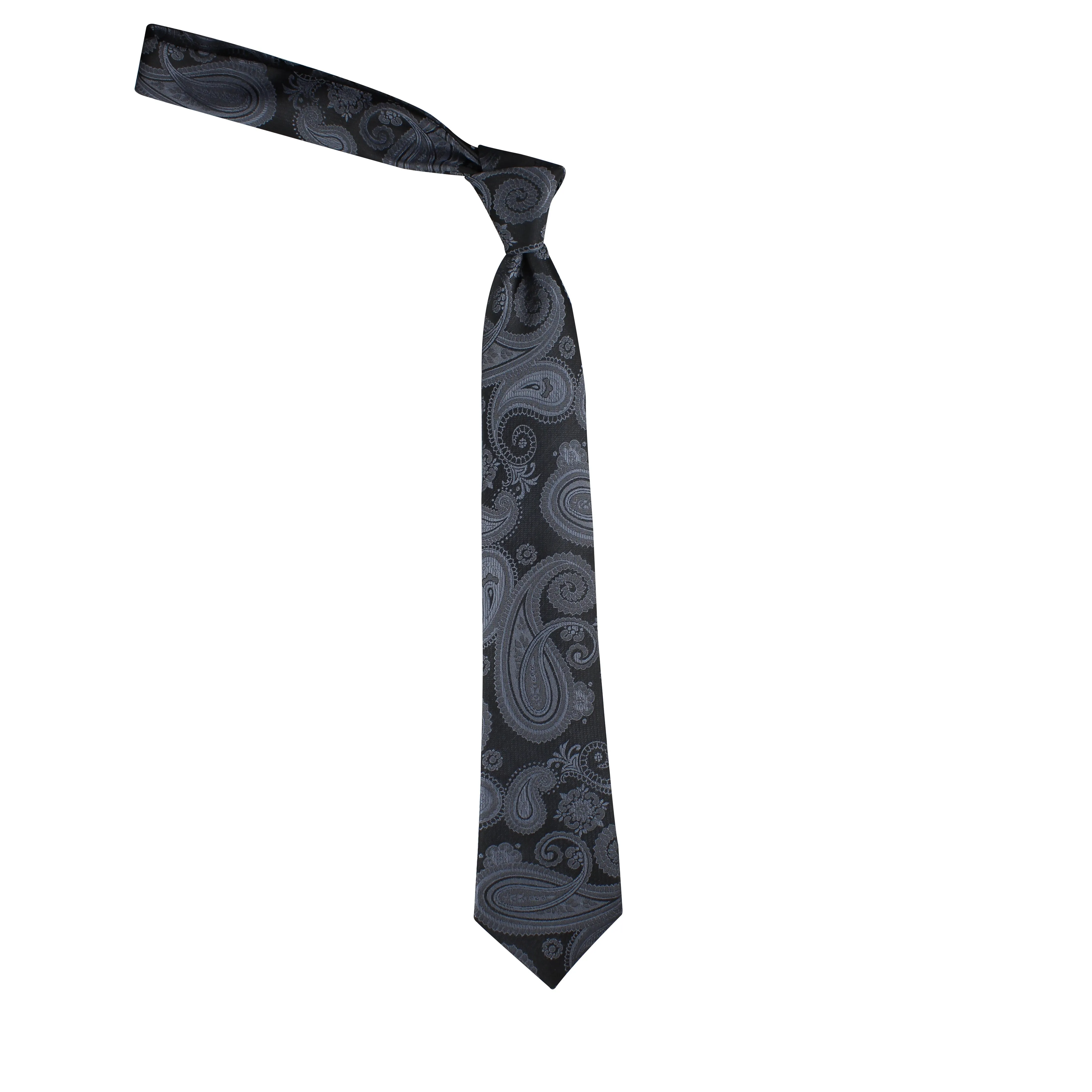 Kovove Black Paisley Necktie and Pocket Square Gift Box