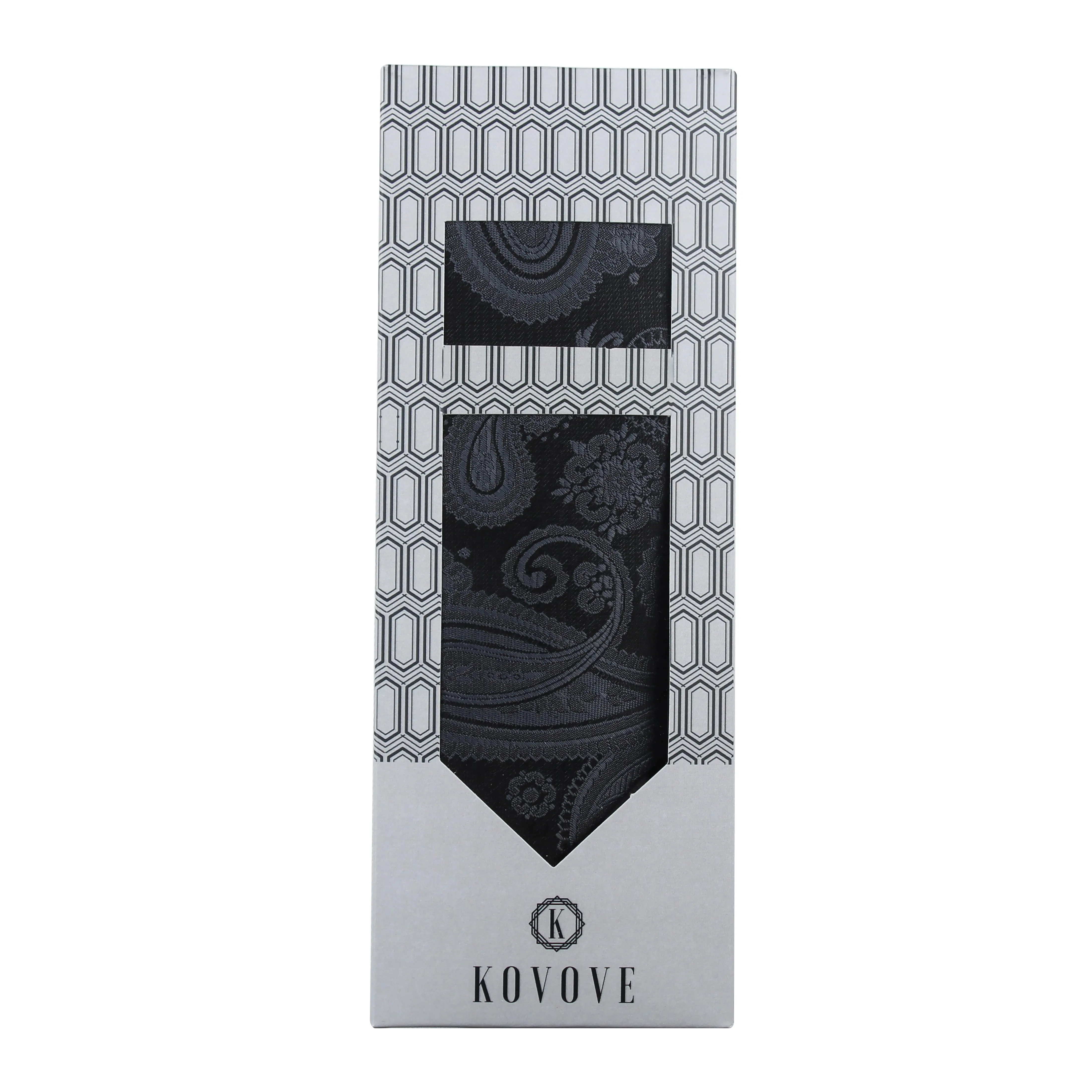 Kovove Black Paisley Necktie and Pocket Square Gift Box