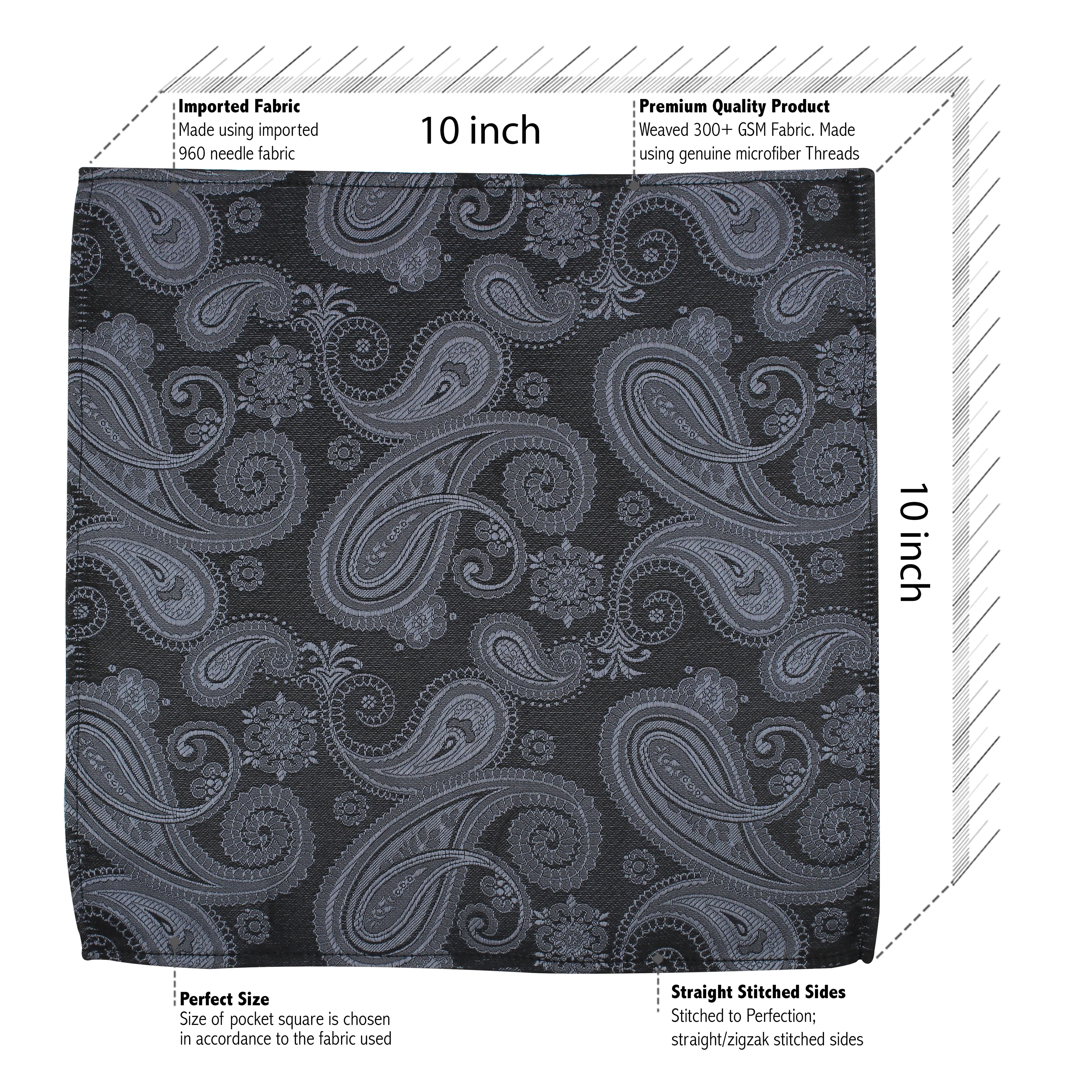 Kovove Black Paisley Necktie and Pocket Square Gift Box