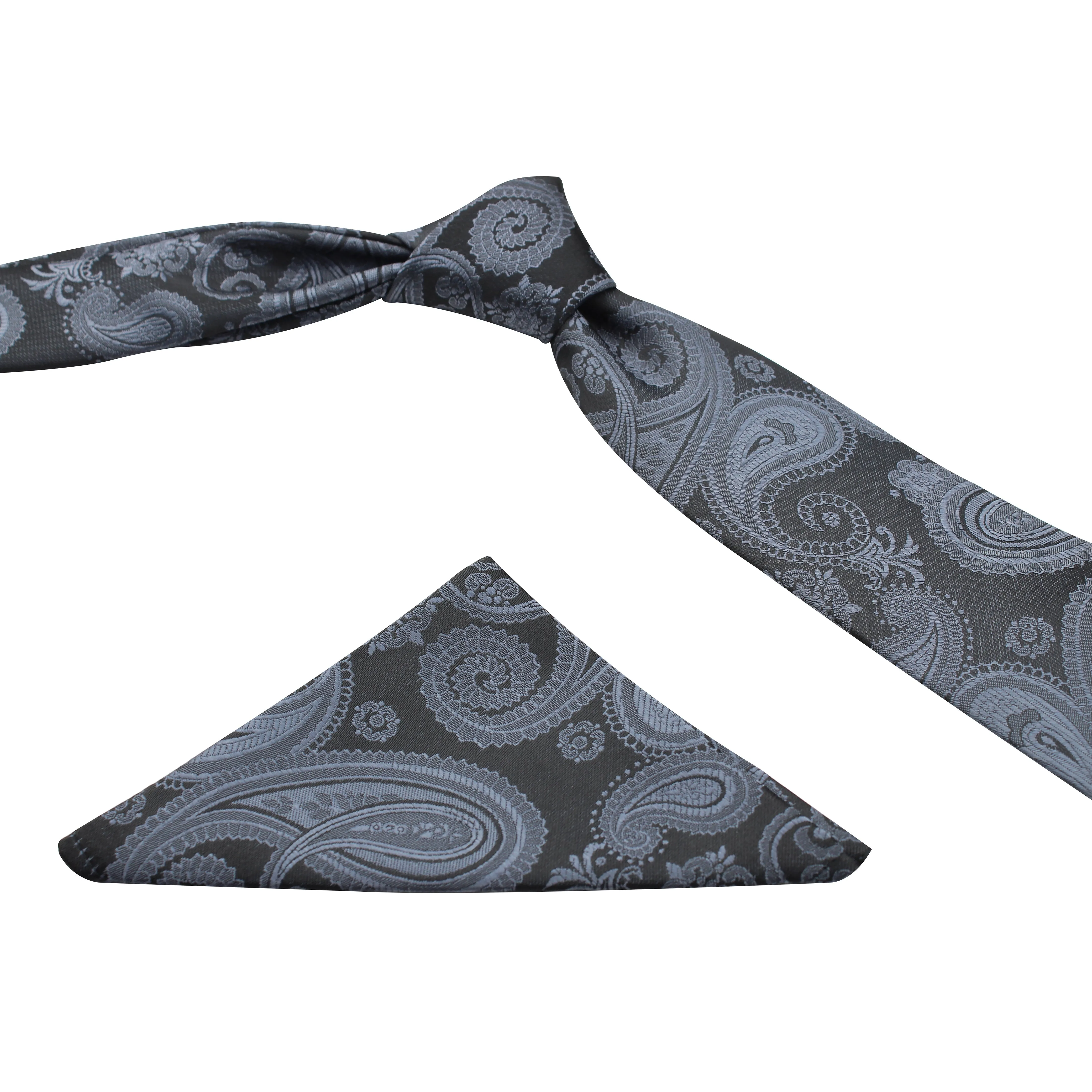 Kovove Black Paisley Necktie and Pocket Square Gift Box