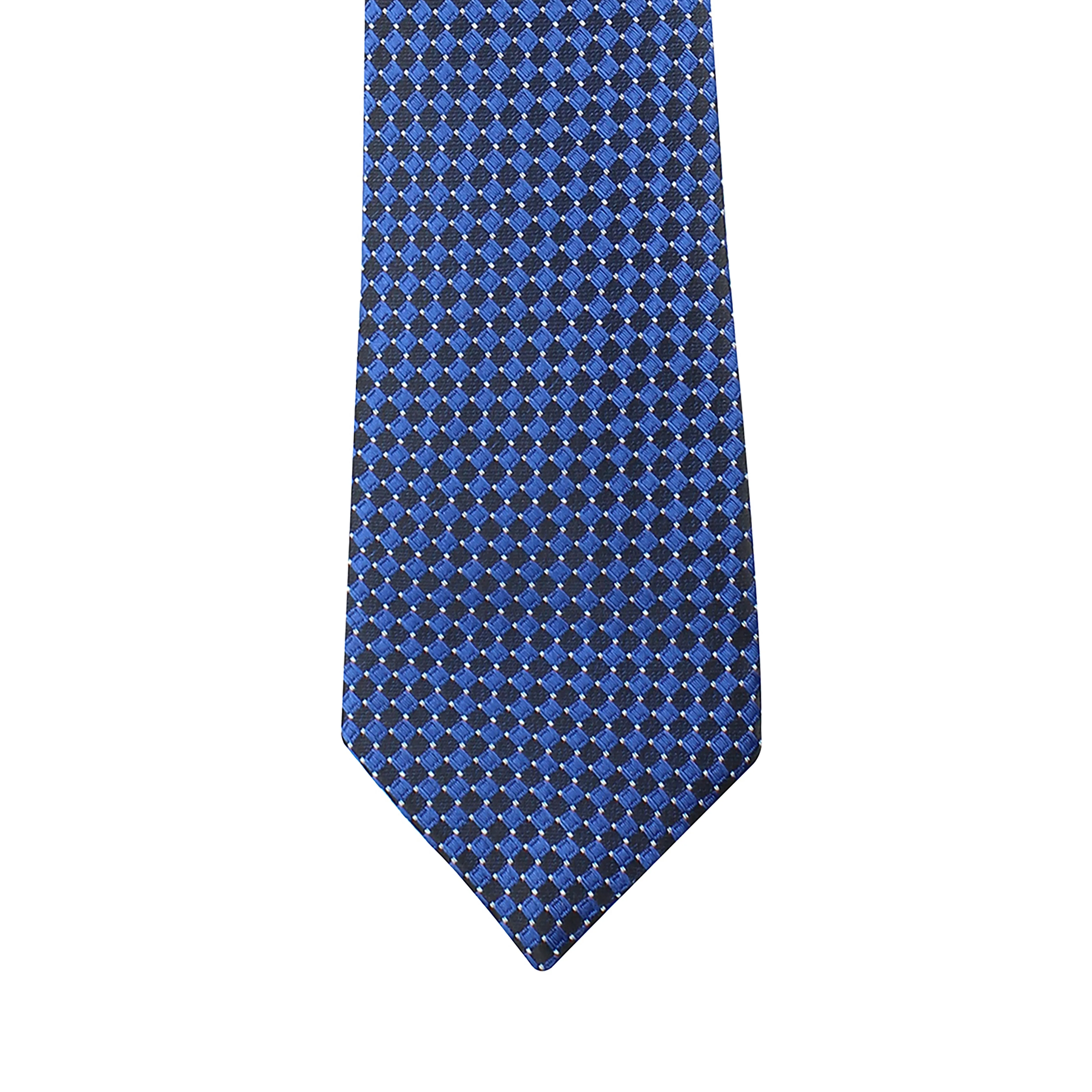 Kovove Exotic Blue Checkered Necktie and Pocket Square Gift Box