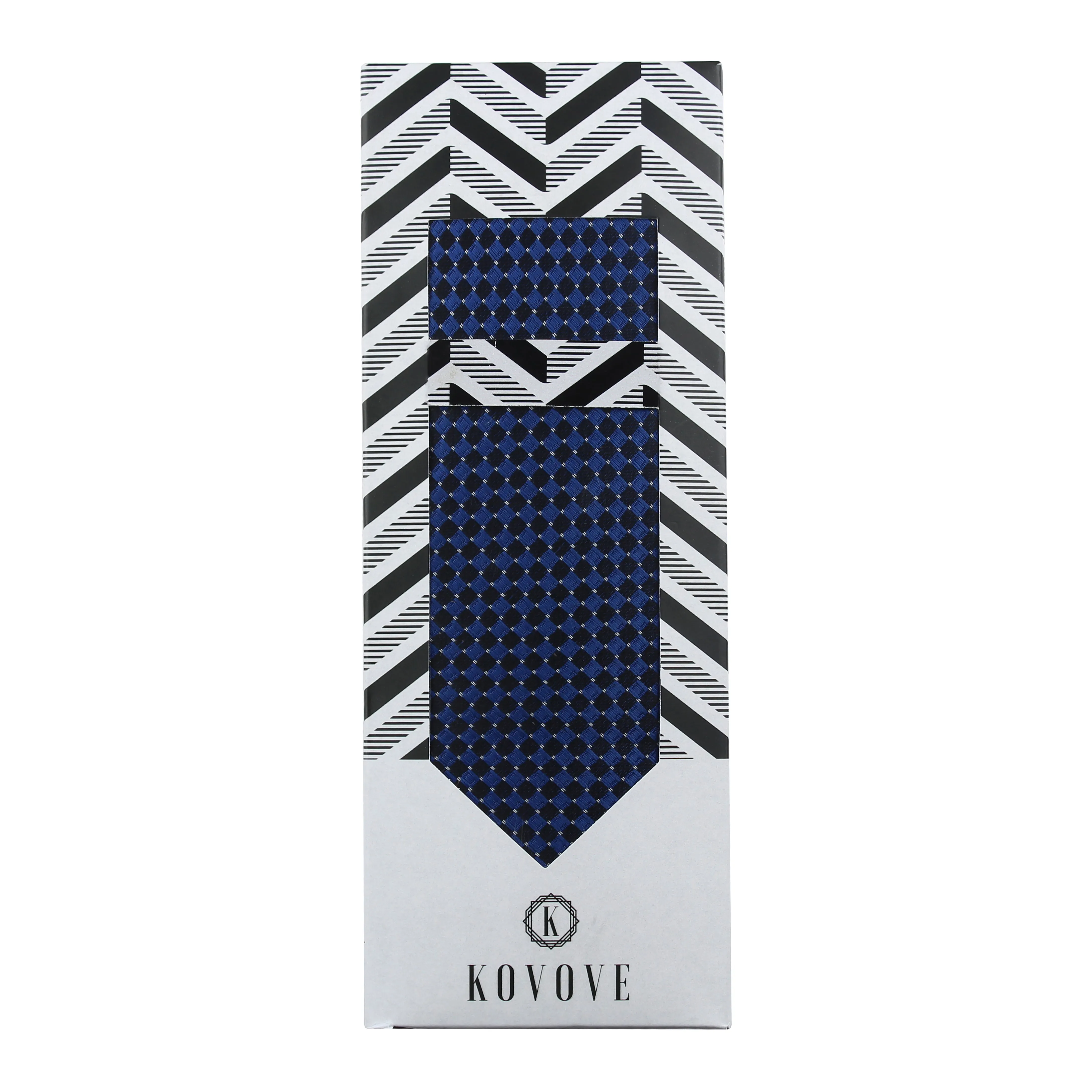 Kovove Exotic Blue Checkered Necktie and Pocket Square Gift Box