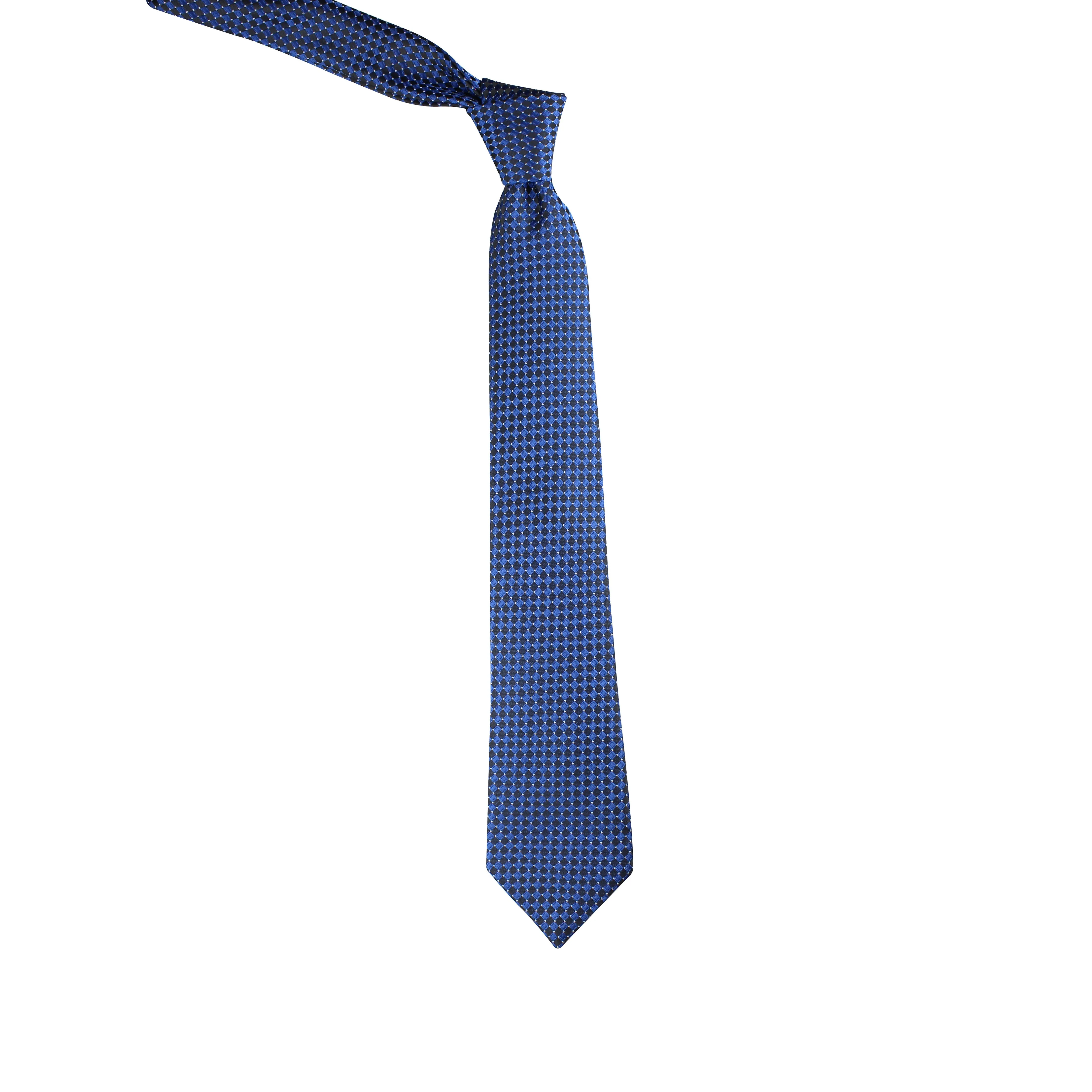 Kovove Exotic Blue Checkered Necktie and Pocket Square Gift Box