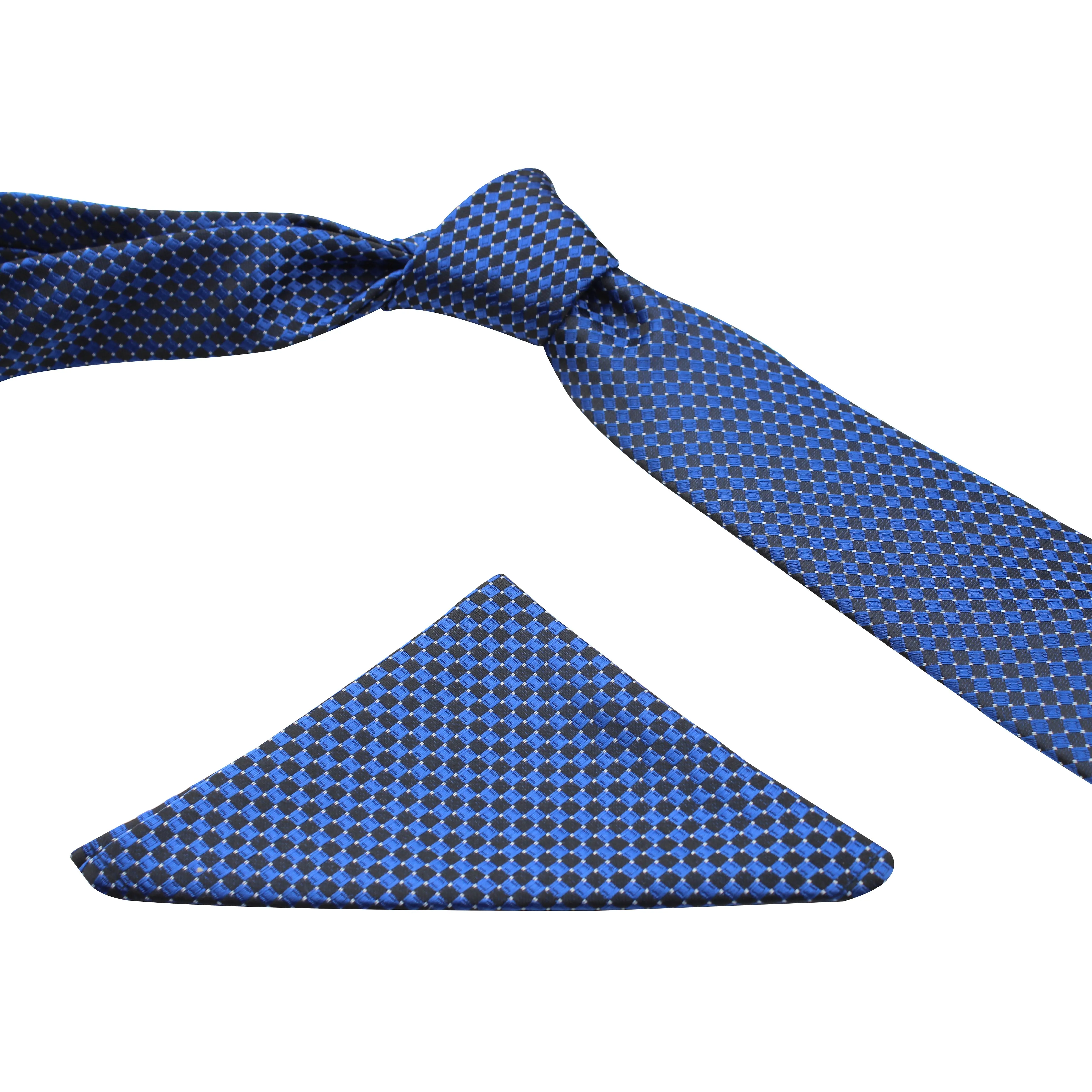 Kovove Exotic Blue Checkered Necktie and Pocket Square Gift Box