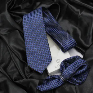 Kovove Exotic Blue Checkered Necktie and Pocket Square Gift Box