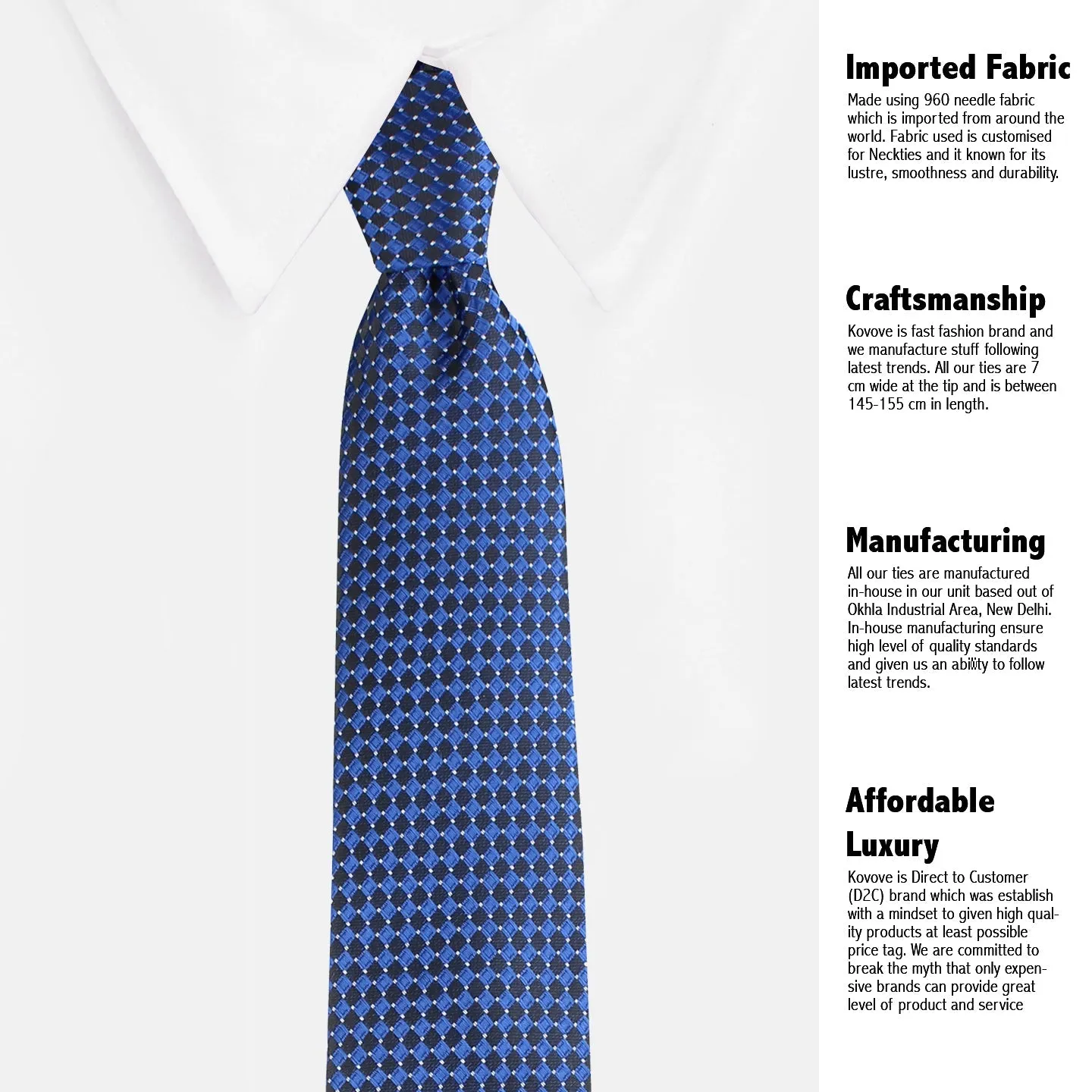 Kovove Exotic Blue Checkered Necktie and Pocket Square Gift Box
