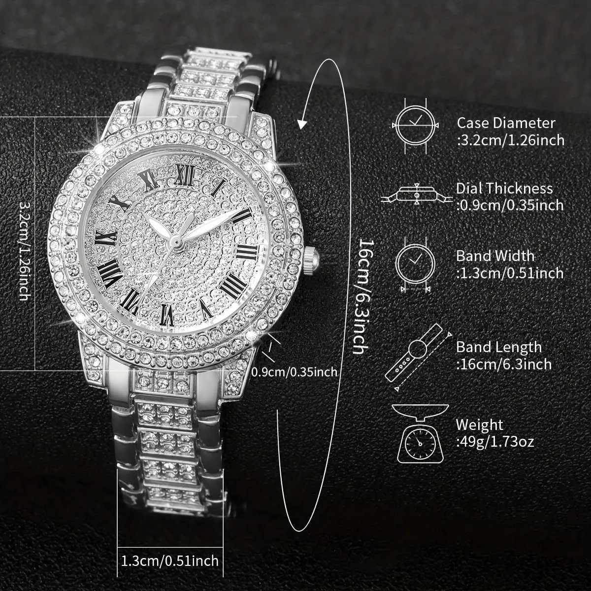 Luxurious Rhinestone Quartz Watch Set  Ideal Gift for Her
