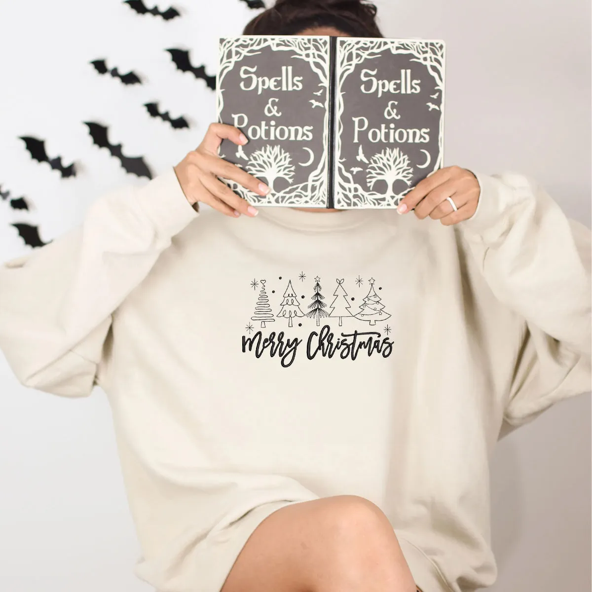 Merry Christmas Sweatshirt Embroidered Crewneck or Hoodie