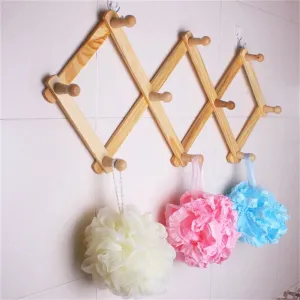 modern Accordion Style Wood Expandable Hat Rack, Accordion Wall Hanger for Cap, Belt, Umbrella Coffee Mug, Wood Color