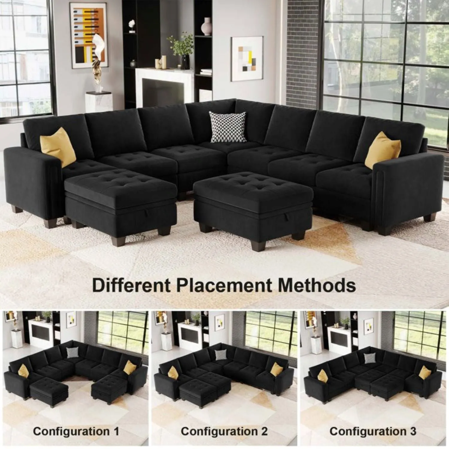 Moris 8 Seater Interchangeable Modular Corner Fabric Sofa with Storage Ottoman For Living Room | Bedroom | Office